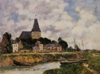 Boudin, Eugene - Quillebeuf, View of the Church from the Canal